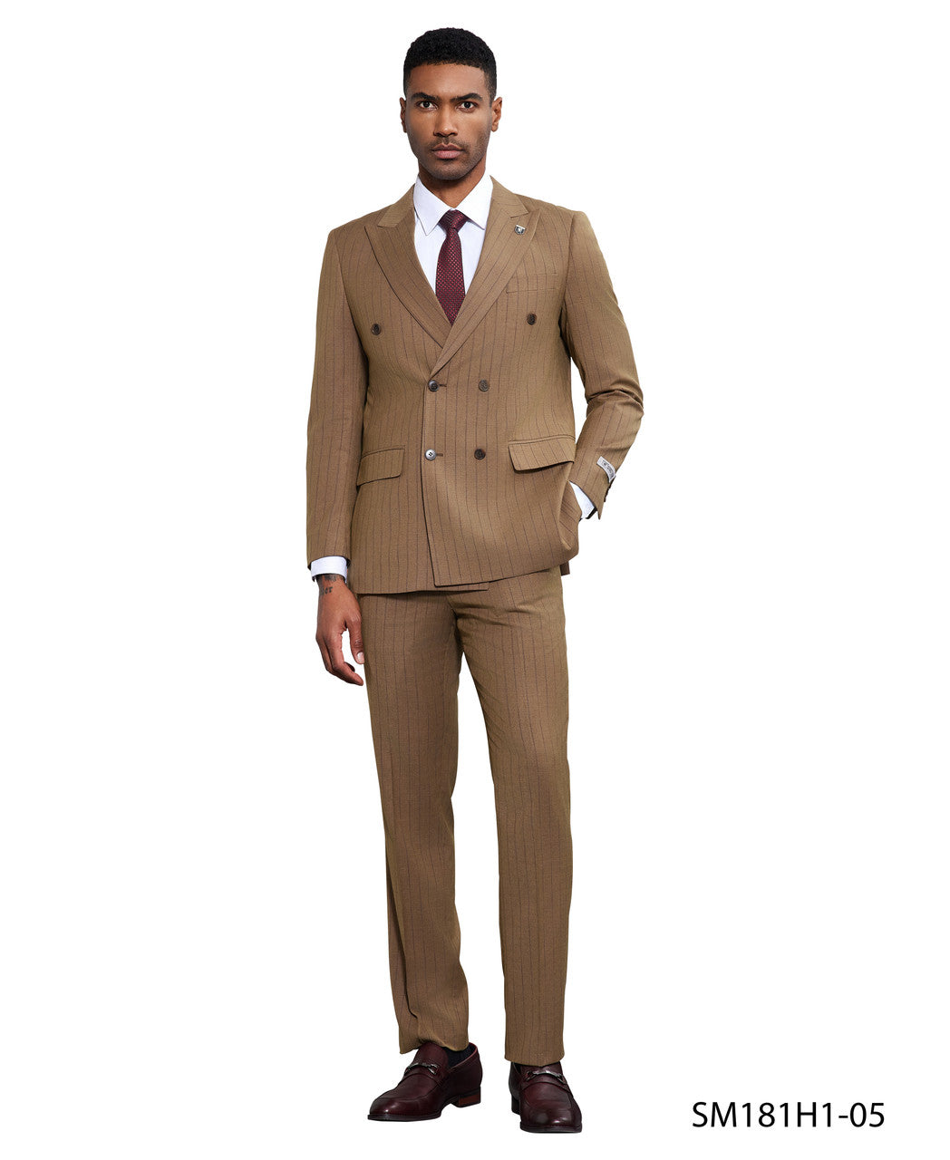 Brown Windowpane Pinstriped 2 Piece Peak Lapel Stacy Adams Men's Hybrid Suit