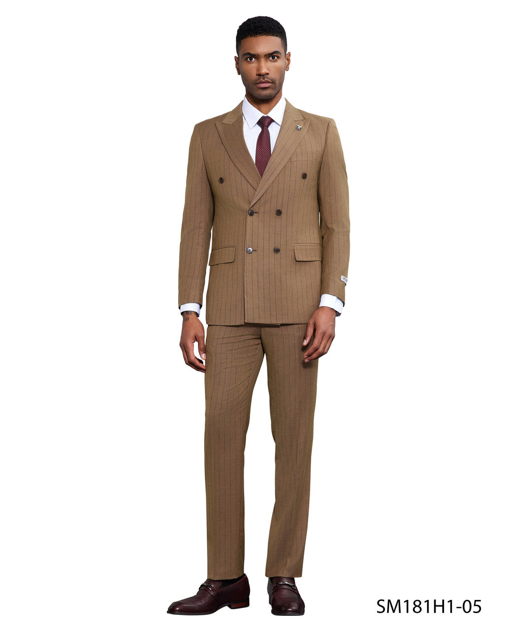 Brown Windowpane Pinstriped 2 Piece Peak Lapel Stacy Adams Men's Hybrid Suit