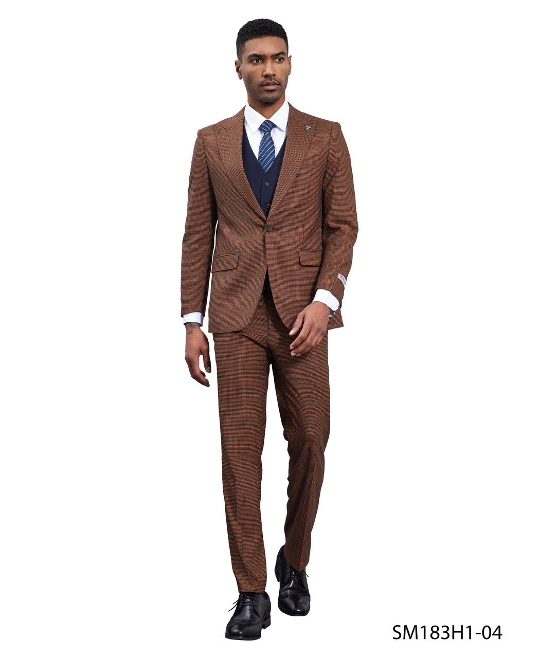 Brown/Navy Glen Plaid 3 Piece Peak Lapel Stacy Adams Men's Hybrid Suit