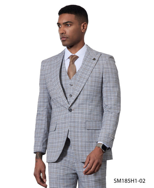 Blue Windowpane 3 Piece Peak Lapel Stacy Adams Men's Hybrid Suit