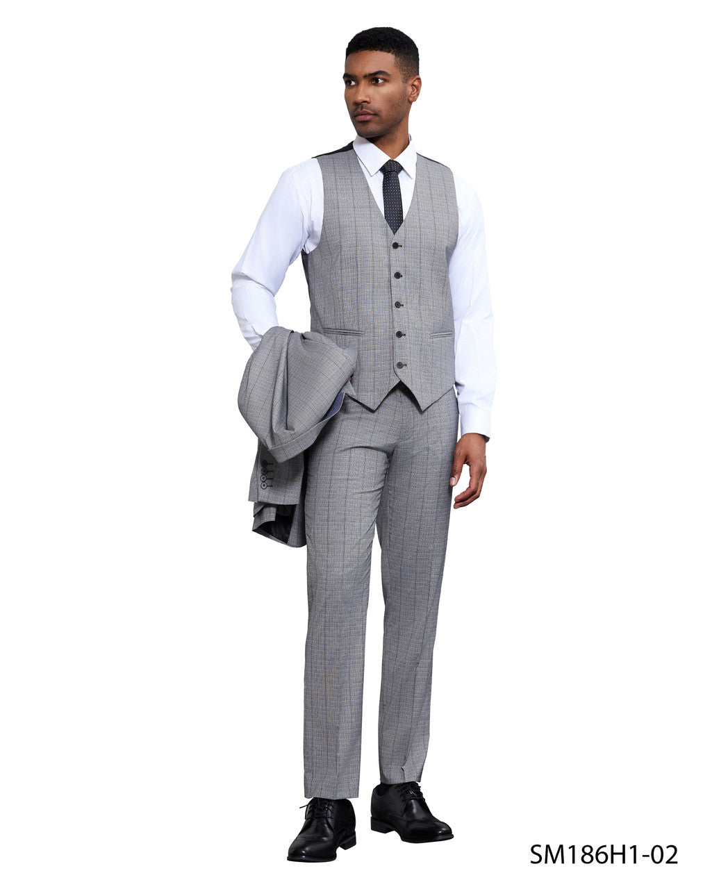 Grey Windowpane 3 Piece Peak Lapel Stacy Adams Men's Hybrid Suit