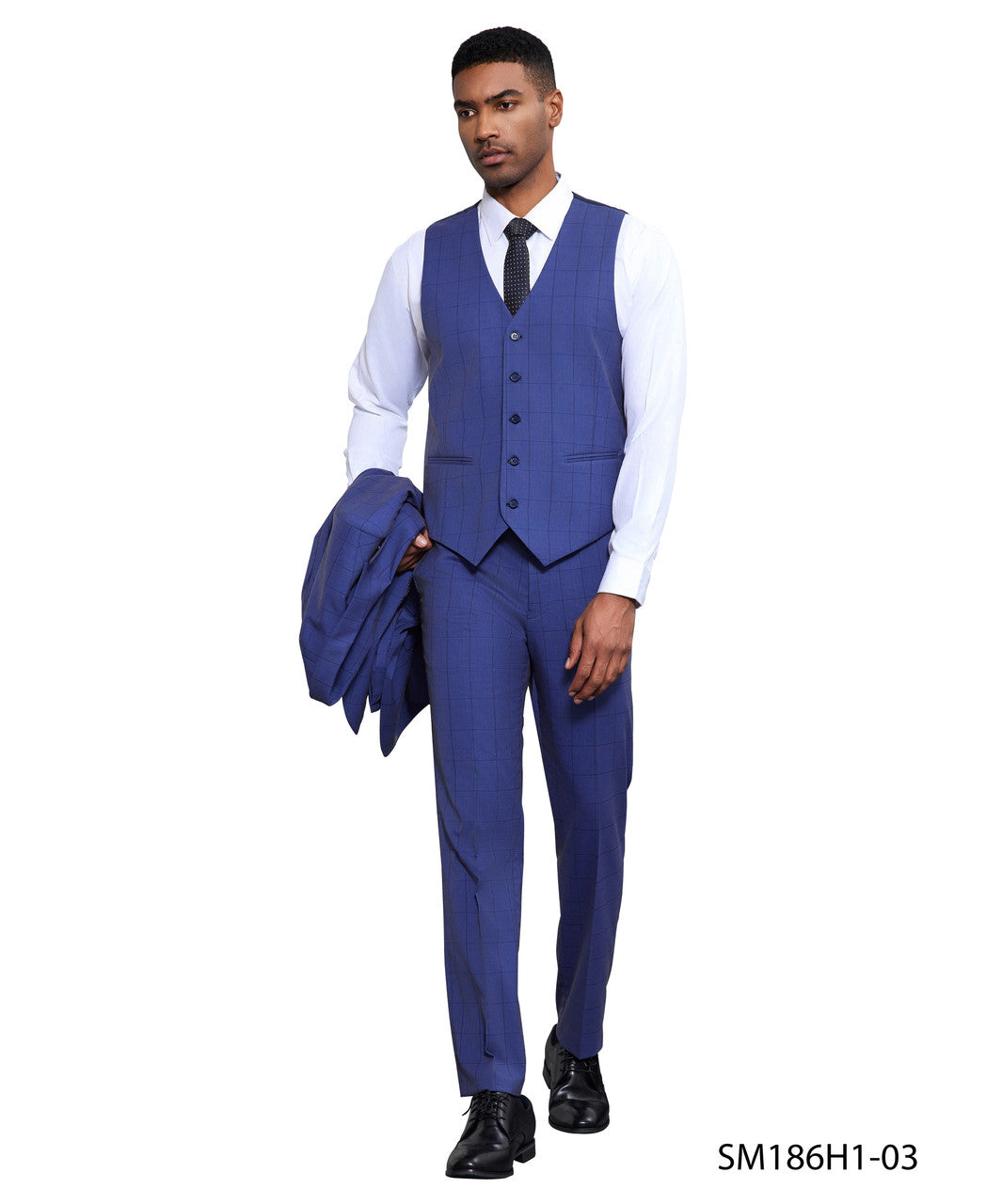 Blue Windowpane 3 Piece Peak Lapel Stacy Adams Men's Hybrid Suit