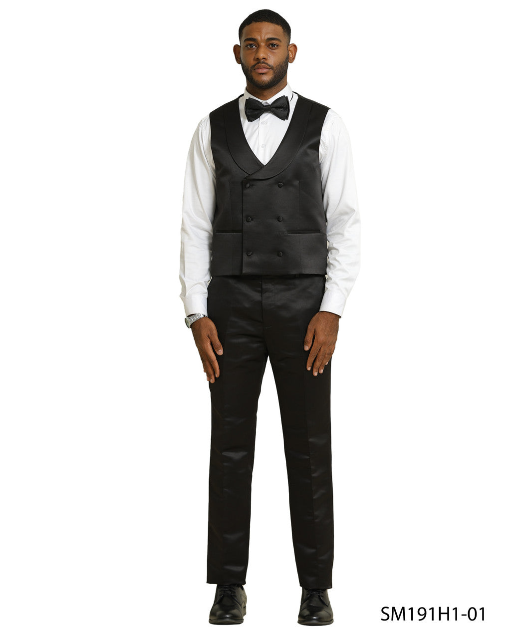 Black Floral Pattern 3 Piece Satin Peak Lapel Stacy Adams Men's Double Breasted Vest