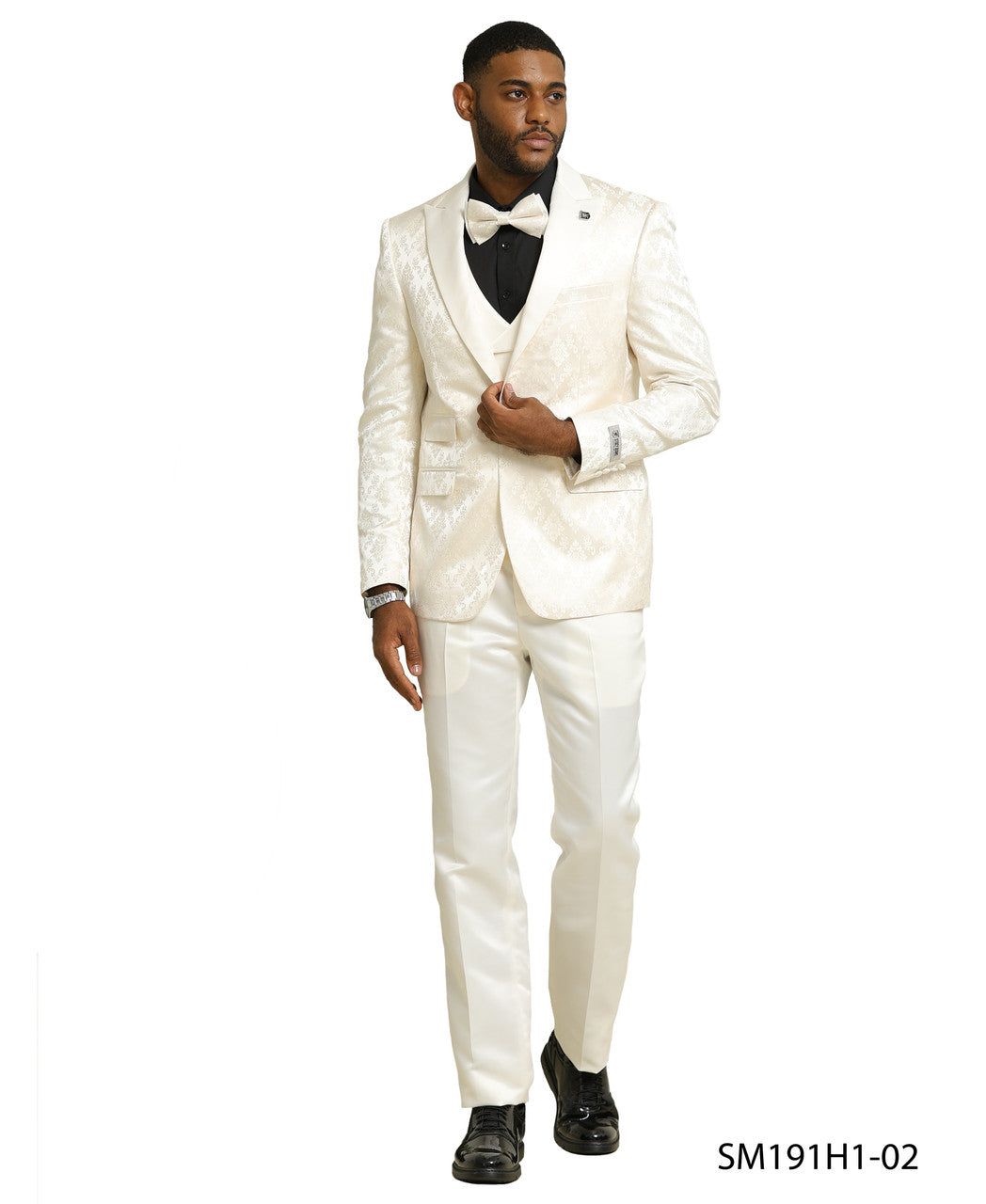 Ivory Floral Pattern 3 Piece Satin Peak Lapel Stacy Adams Men's Double Breasted Vest
