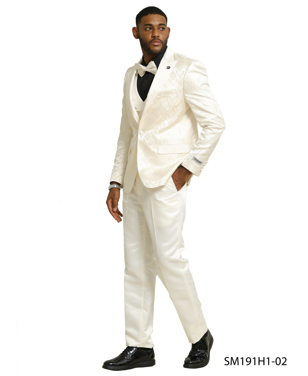 Ivory Floral Pattern 3 Piece Satin Peak Lapel Stacy Adams Men's Double Breasted Vest