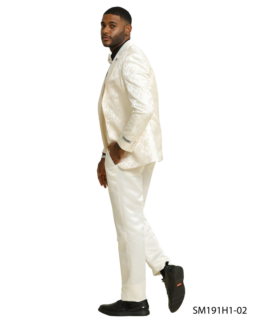 Ivory Floral Pattern 3 Piece Satin Peak Lapel Stacy Adams Men's Double Breasted Vest