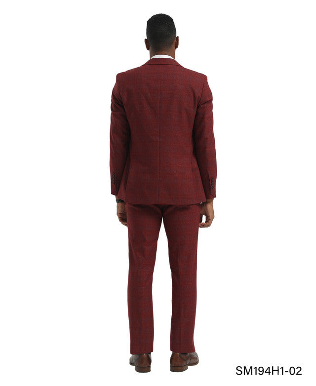 Burgundy Plaid 3 Piece Peak Lapel Stacy Adams Men's Hybrid Suit