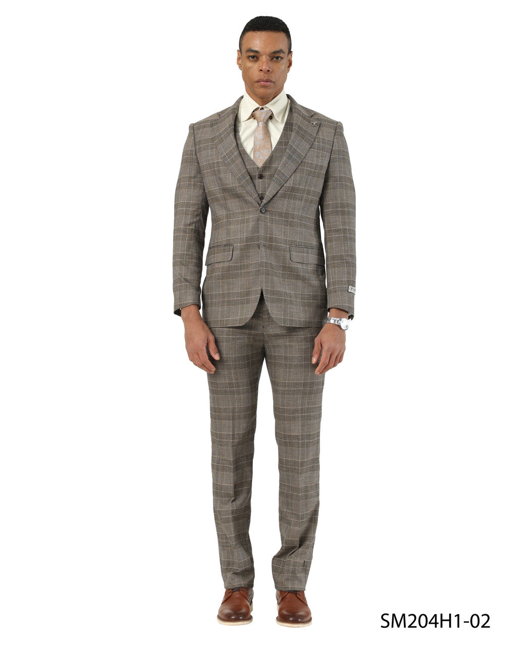 Brown Glen Plaid Notch Lapel 3 Piece Stacy Adams Men' Suit