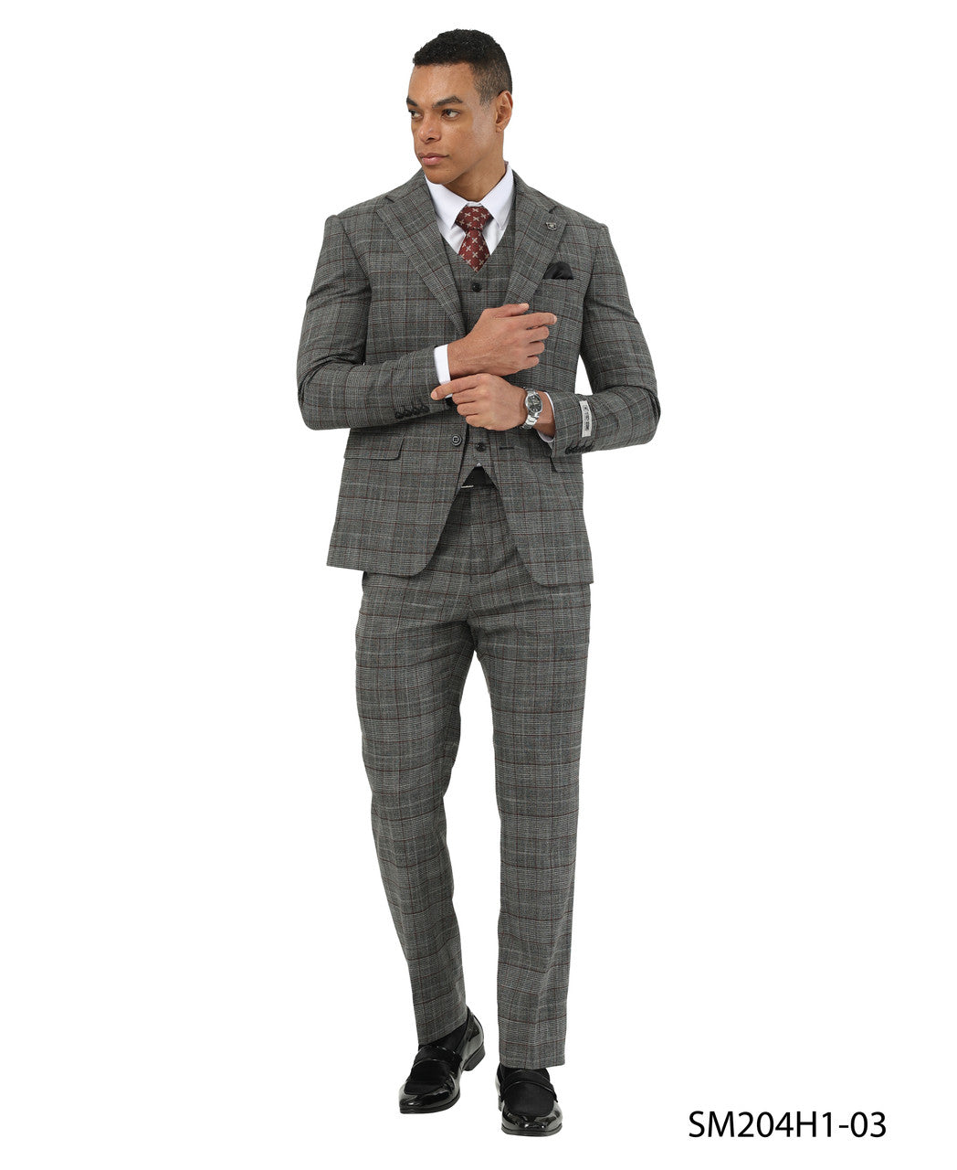 Black Glen Plaid Notch Lapel 3 Piece Stacy Adams Men' Suit