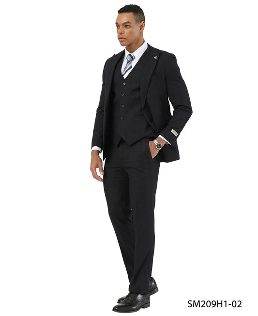Black Glen Plaid Peak Lapel 3 Piece Stacy Adams Men' Suit