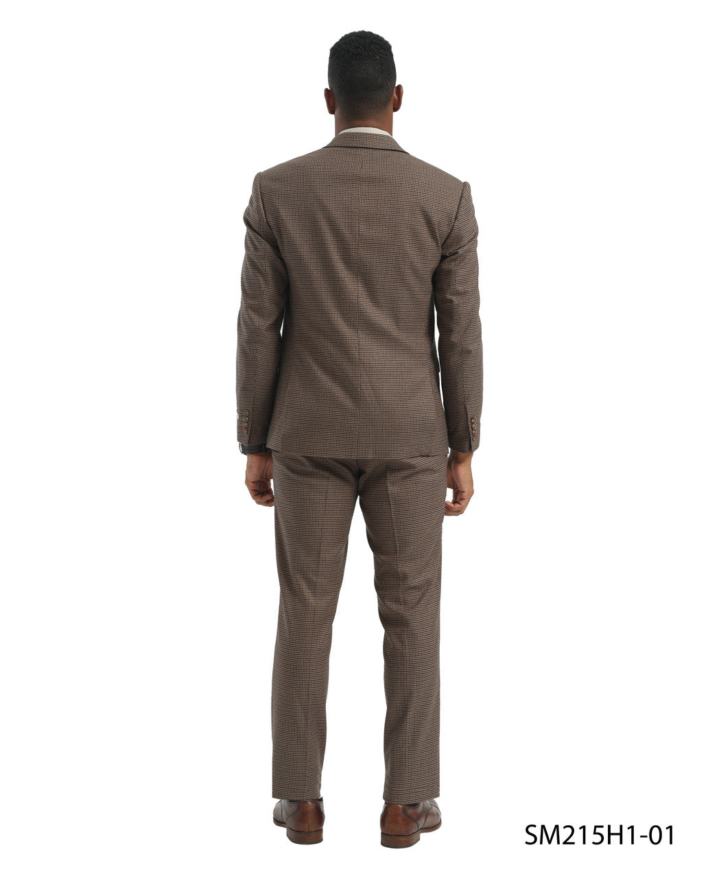 Brown Micro-Houndstooth 3 Piece Notch Lapel Stacy Adams Men's Hybrid Suit