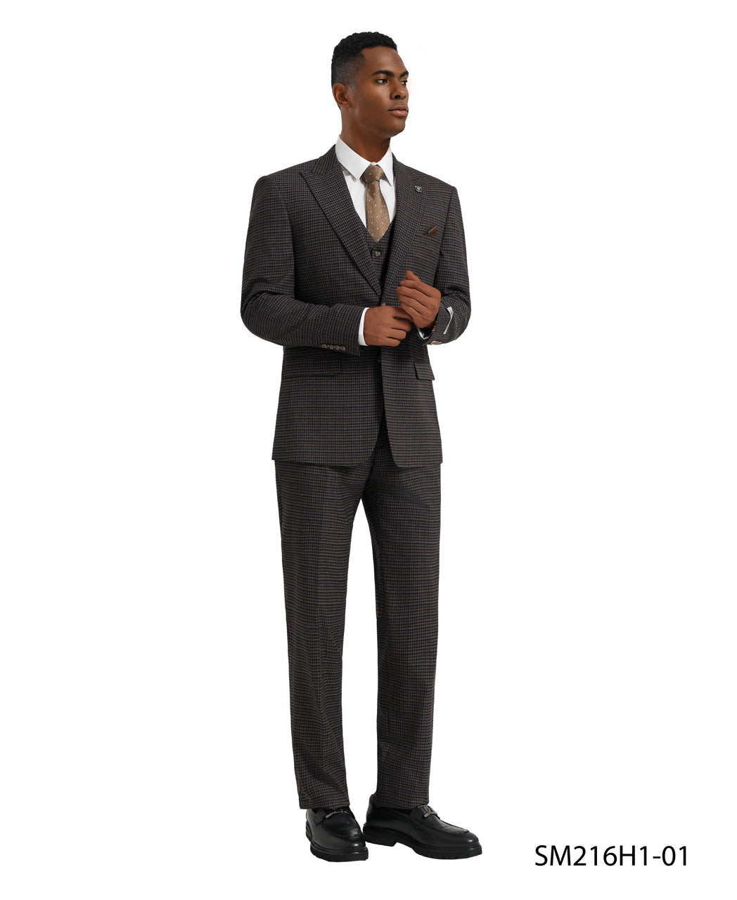 Black Plaid 3 Piece Peak Lapel Stacy Adams Men's Hybrid Suit