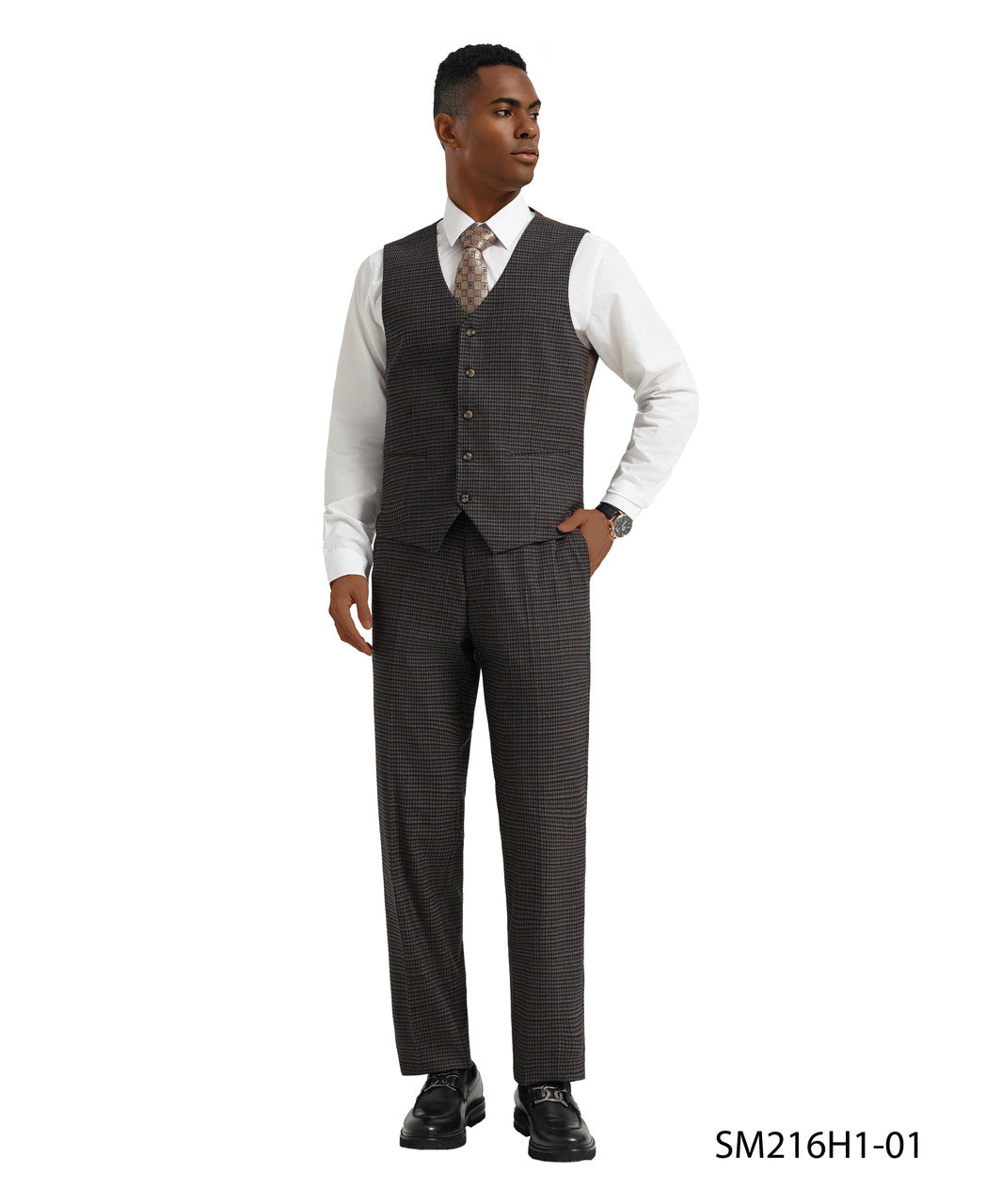 Black Plaid 3 Piece Peak Lapel Stacy Adams Men's Hybrid Suit