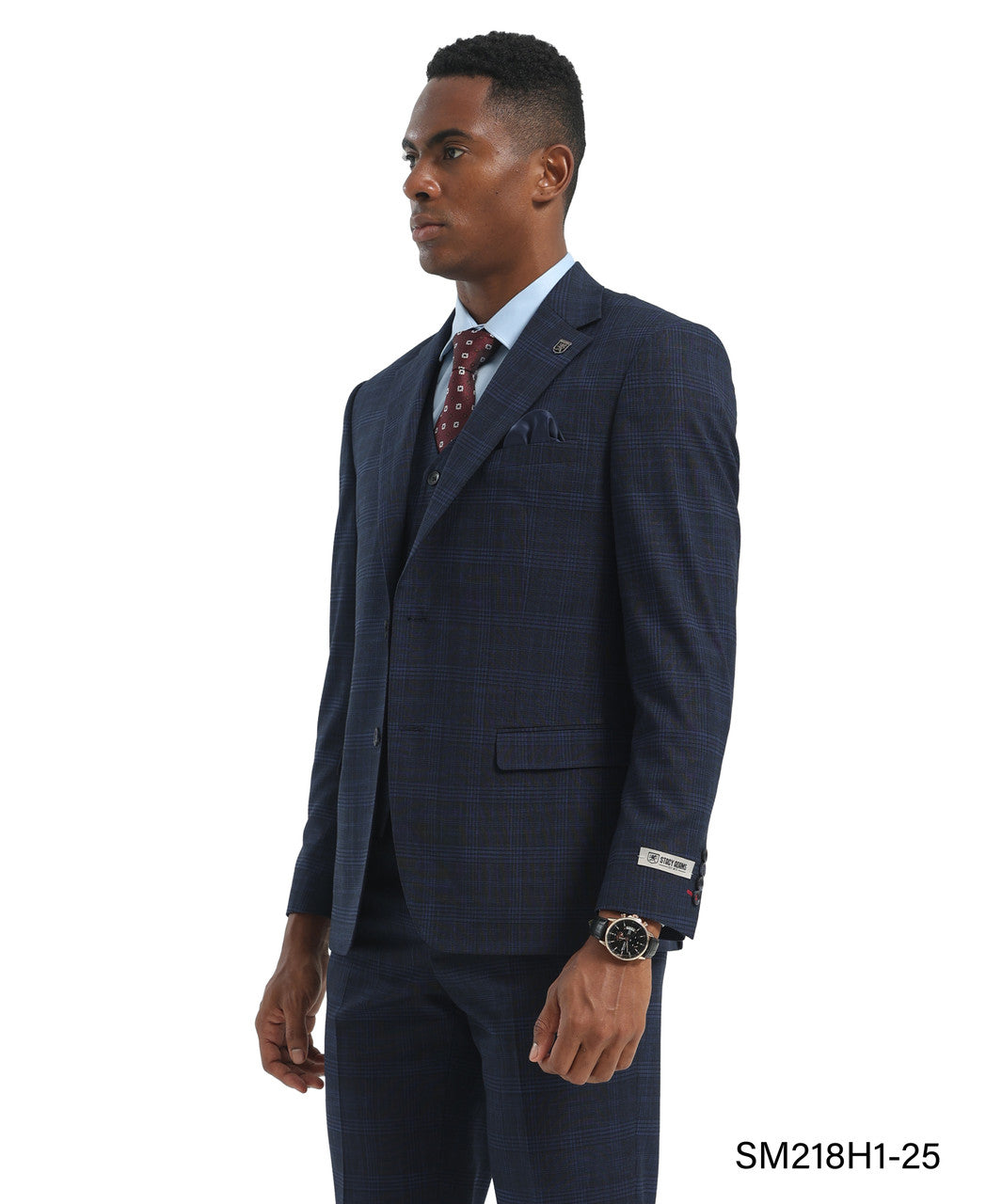 Navy Plaid 3 Piece Peak Lapel Stacy Adams Men's Hybrid Suit