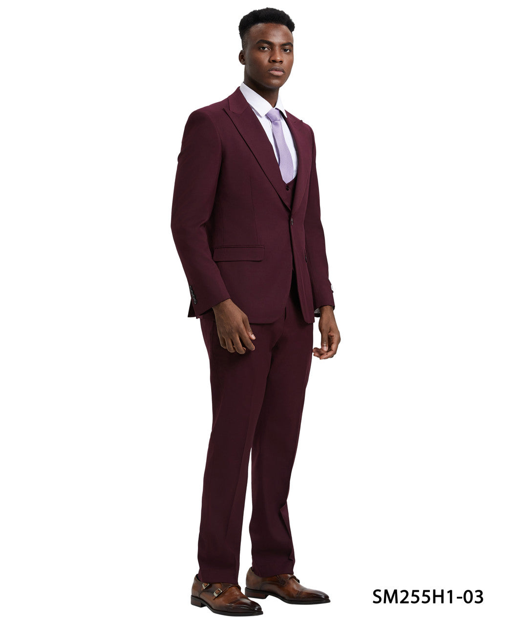 Solid Burgundy 3 Piece Peak Lapel Stacy Adams Men's Hybrid Suit