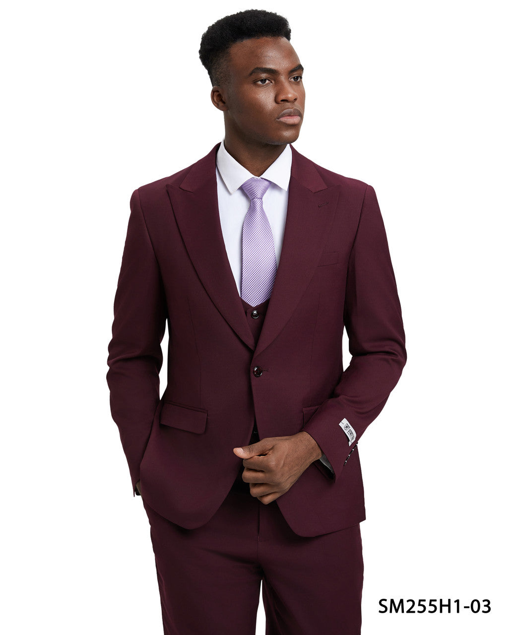 Solid Burgundy 3 Piece Peak Lapel Stacy Adams Men's Hybrid Suit