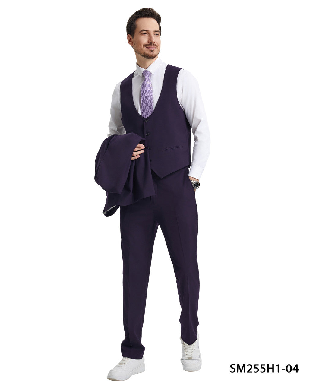 Solid Eggplant 3 Piece Peak Lapel Stacy Adams Men's Hybrid Suit