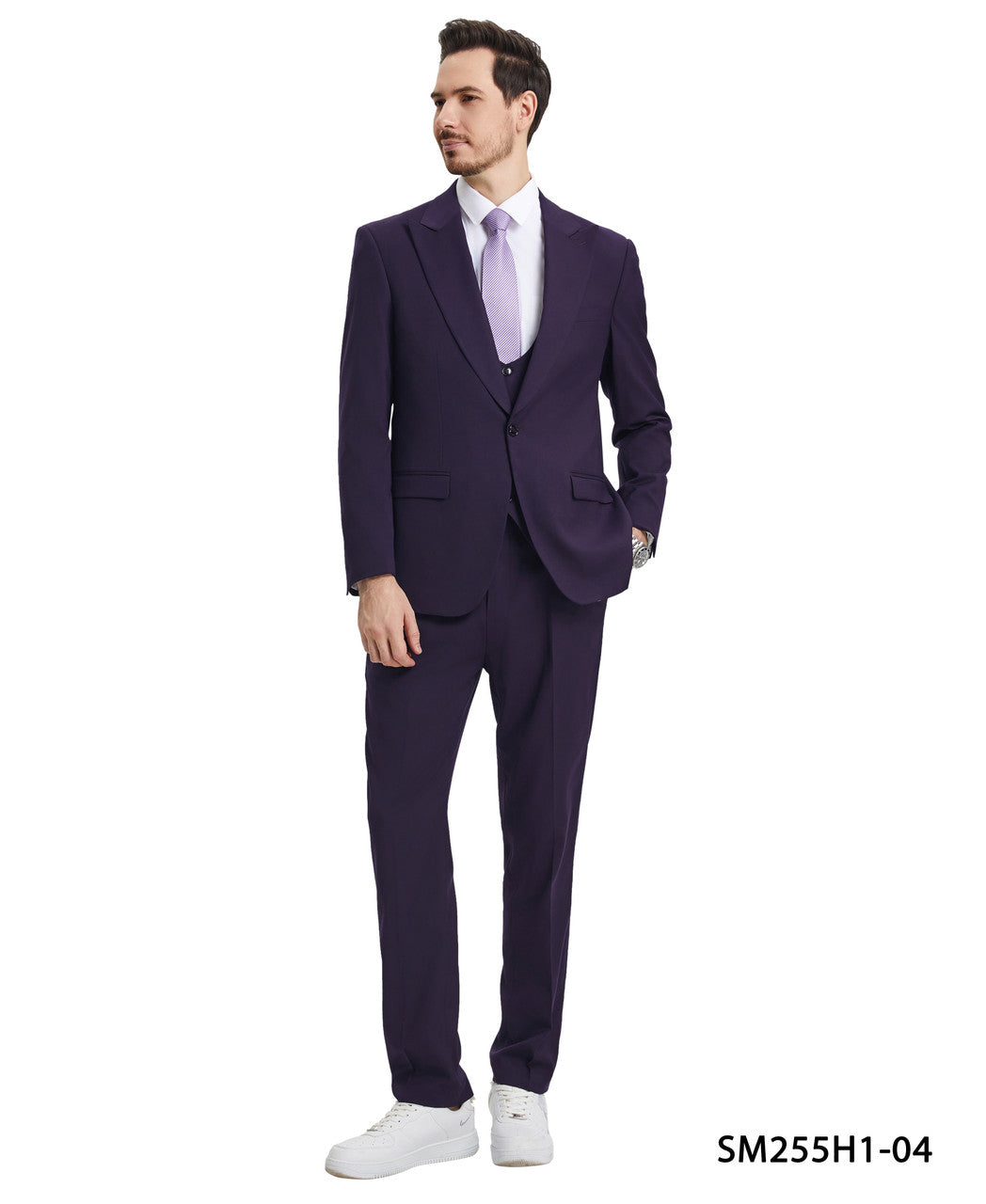 Solid Eggplant 3 Piece Peak Lapel Stacy Adams Men's Hybrid Suit