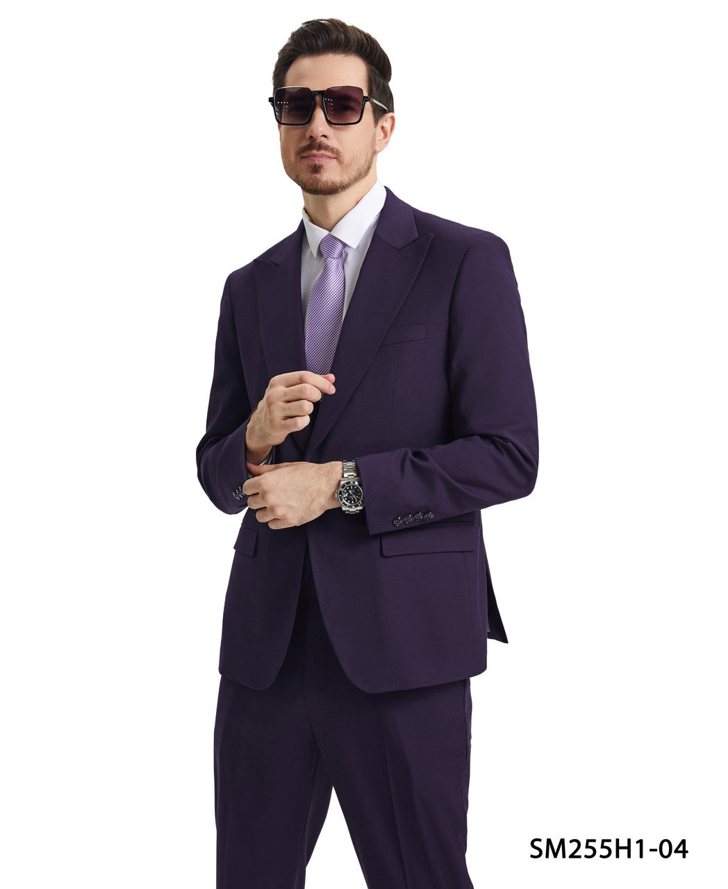 Solid Eggplant 3 Piece Peak Lapel Stacy Adams Men's Hybrid Suit