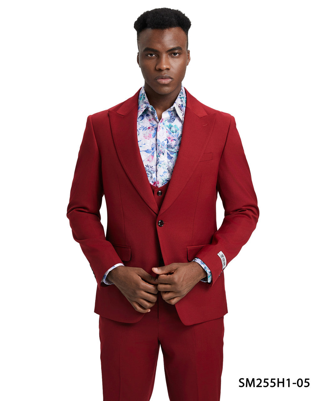 Solid Cherry Red 3 Piece Peak Lapel Stacy Adams Men's Hybrid Suit