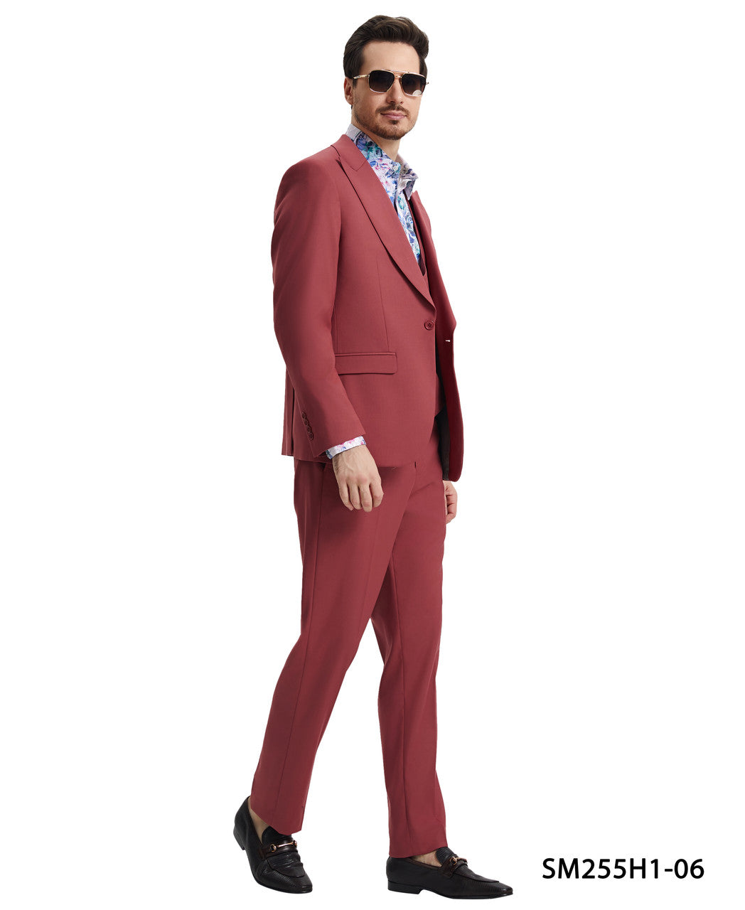 Solid Coral 3 Piece Peak Lapel Stacy Adams Men's Hybrid Suit