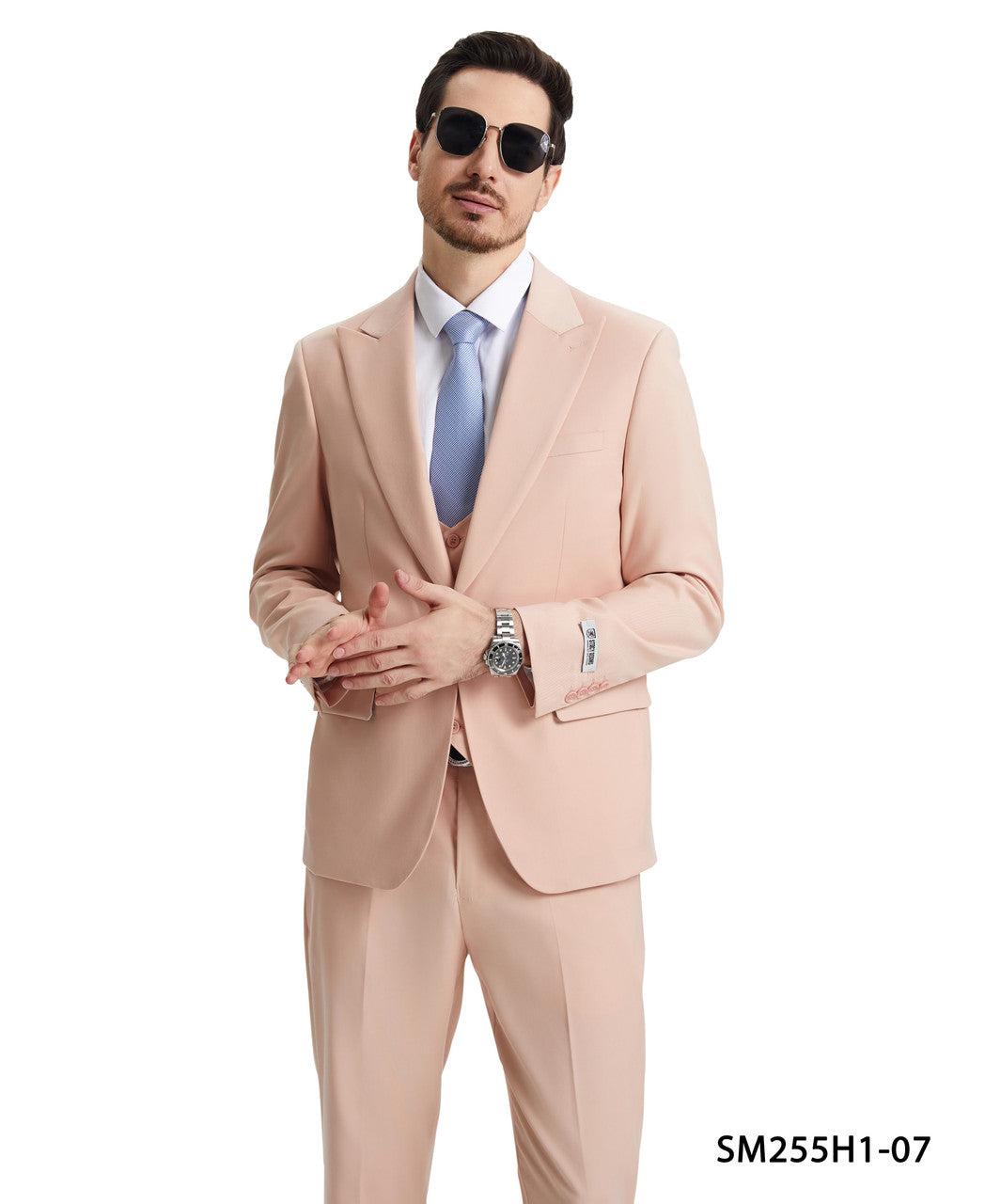 Solid Blush 3 Piece Peak Lapel Stacy Adams Men's Hybrid Suit