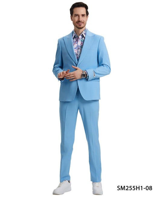 Solid Sky Blue 3 Piece Peak Lapel Stacy Adams Men's Hybrid Suit