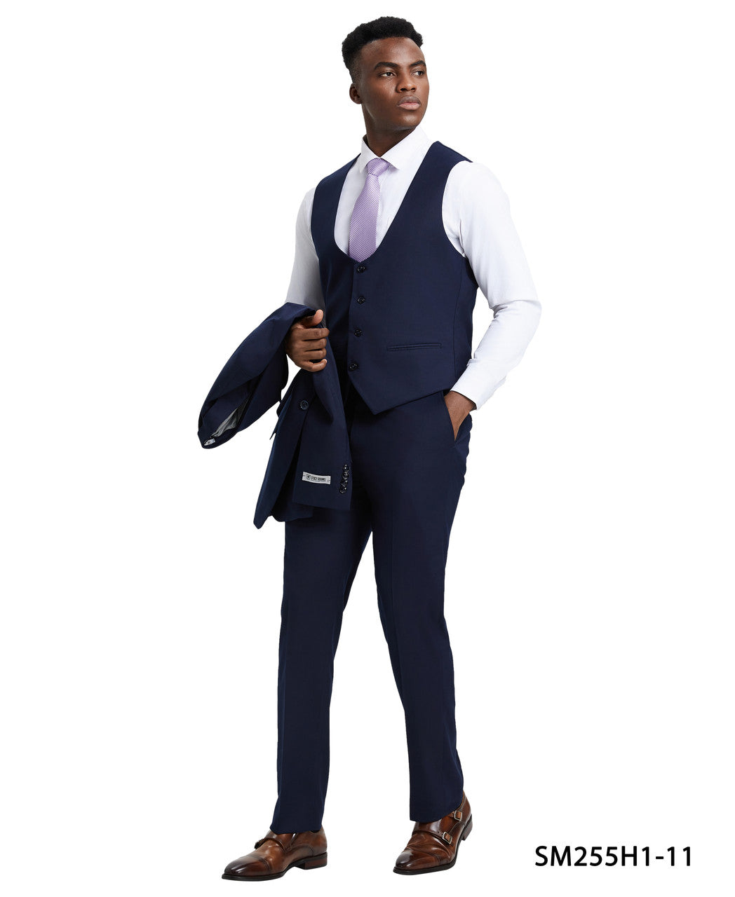 Solid Navy/Blue 3 Piece Peak Lapel Stacy Adams Men's Hybrid Suit