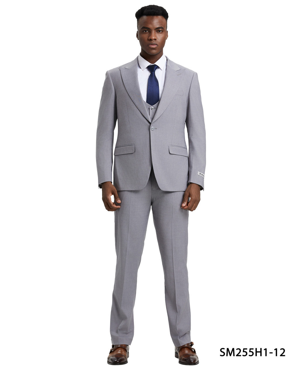 Solid Light Grey 3 Piece Peak Lapel Stacy Adams Men's Hybrid Suit