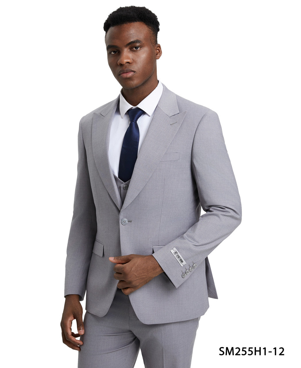 Solid Light Grey 3 Piece Peak Lapel Stacy Adams Men's Hybrid Suit