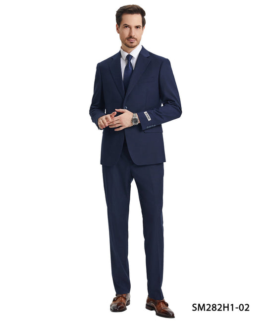 Solid Navy 3 Piece Notch Lapel Stacy Adams Men's Hybrid Suit