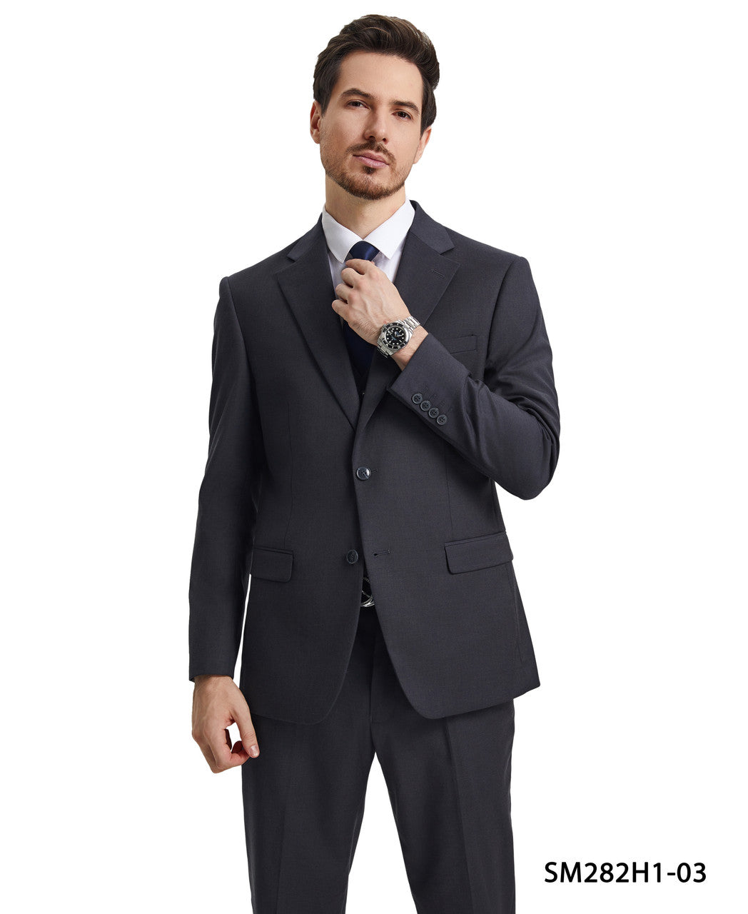 Solid Charcoal 3 Piece Notch Lapel Stacy Adams Men's Hybrid Suit