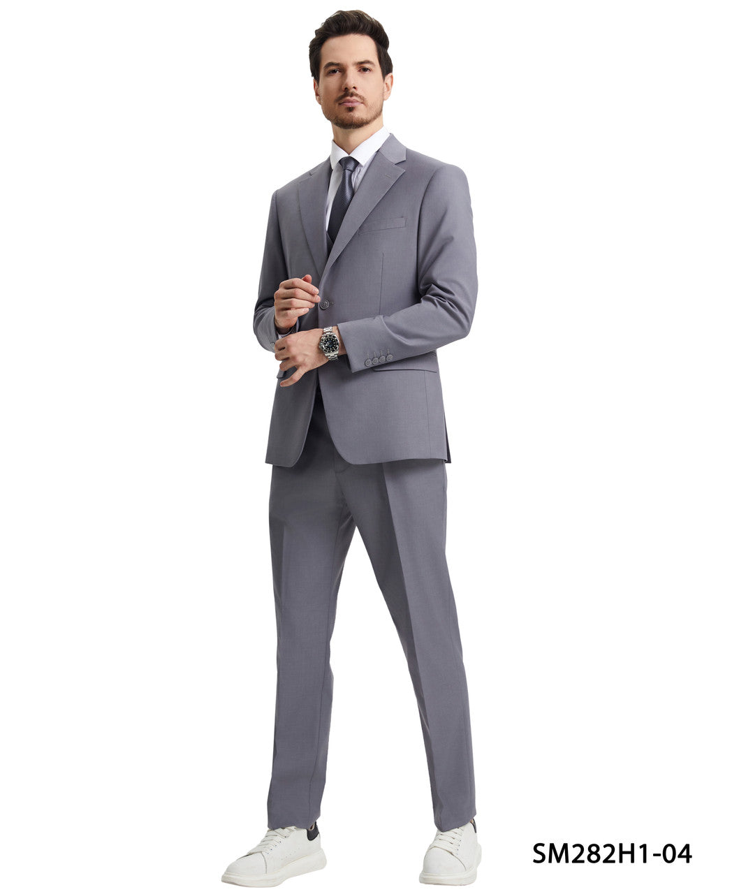 Solid Grey 3 Piece Notch Lapel Stacy Adams Men's Hybrid Suit