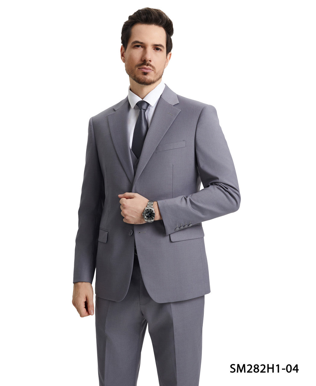 Solid Grey 3 Piece Notch Lapel Stacy Adams Men's Hybrid Suit