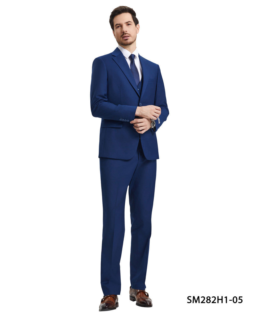 Solid Indigo 3 Piece Notch Lapel Stacy Adams Men's Hybrid Suit