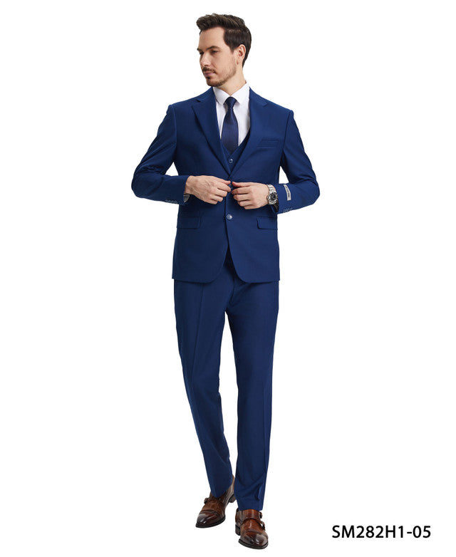 Solid Indigo 3 Piece Notch Lapel Stacy Adams Men's Hybrid Suit