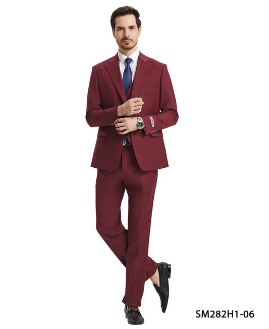 Solid Burgundy 3 Piece Notch Lapel Stacy Adams Men's Hybrid Suit