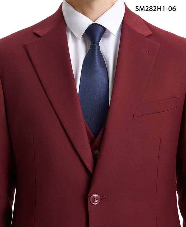 Solid Burgundy 3 Piece Notch Lapel Stacy Adams Men's Hybrid Suit