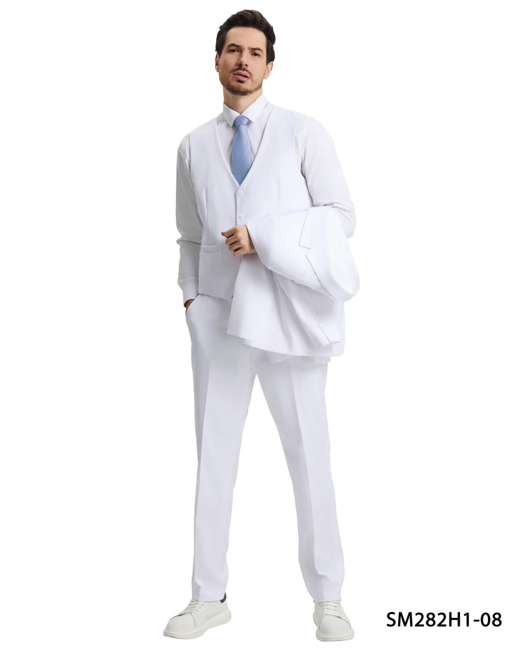 Solid White 3 Piece Notch Lapel Stacy Adams Men's Hybrid Suit