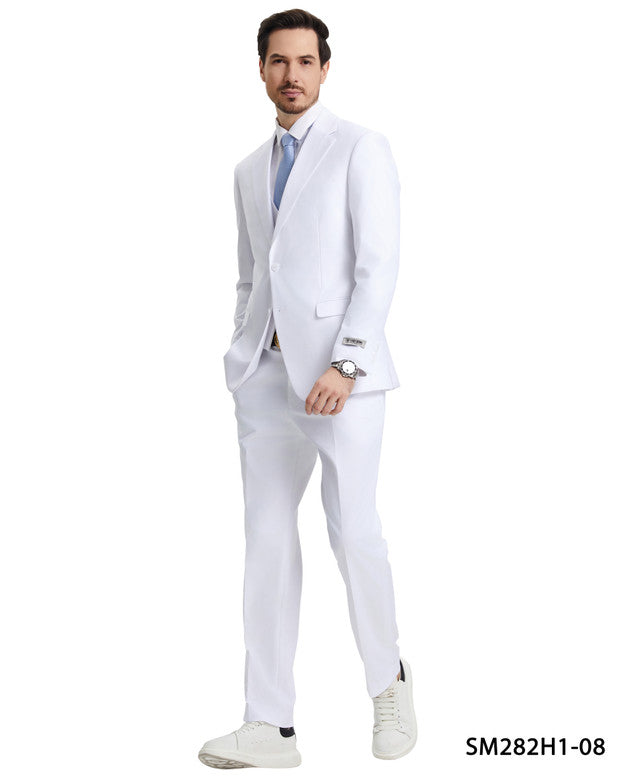 Solid White 3 Piece Notch Lapel Stacy Adams Men's Hybrid Suit