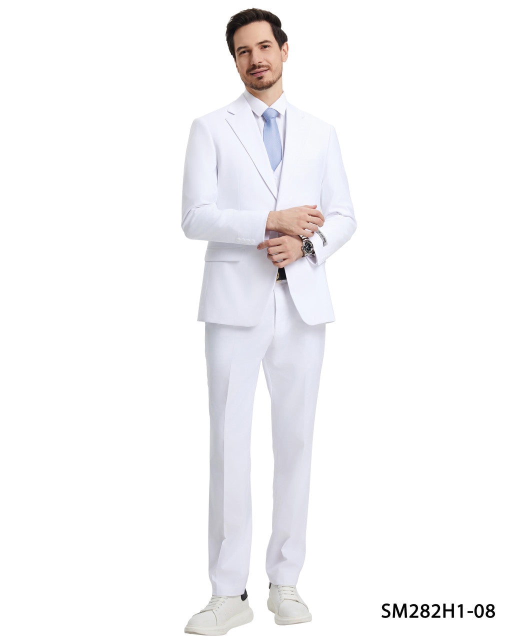 Solid White 3 Piece Notch Lapel Stacy Adams Men's Hybrid Suit