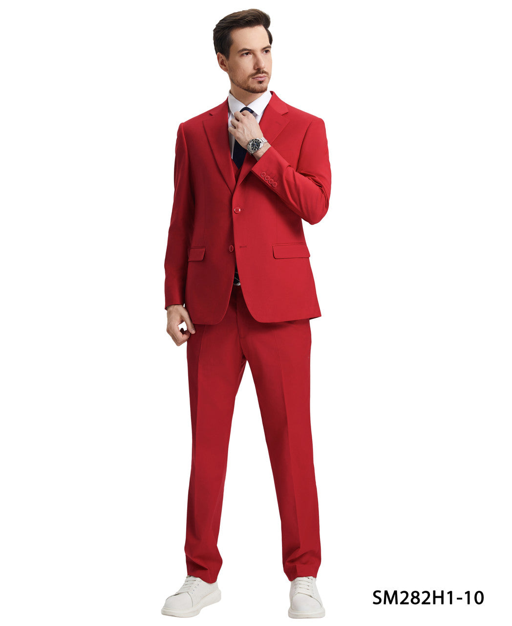 Solid Red 3 Piece Notch Lapel Stacy Adams Men's Hybrid Suit