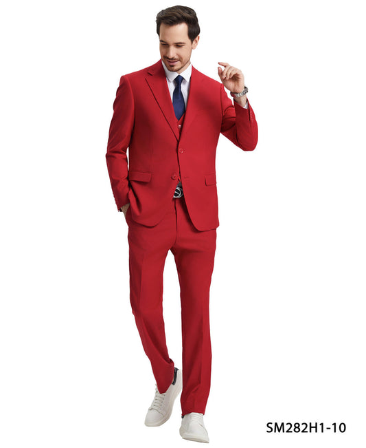 Solid Red 3 Piece Notch Lapel Stacy Adams Men's Hybrid Suit