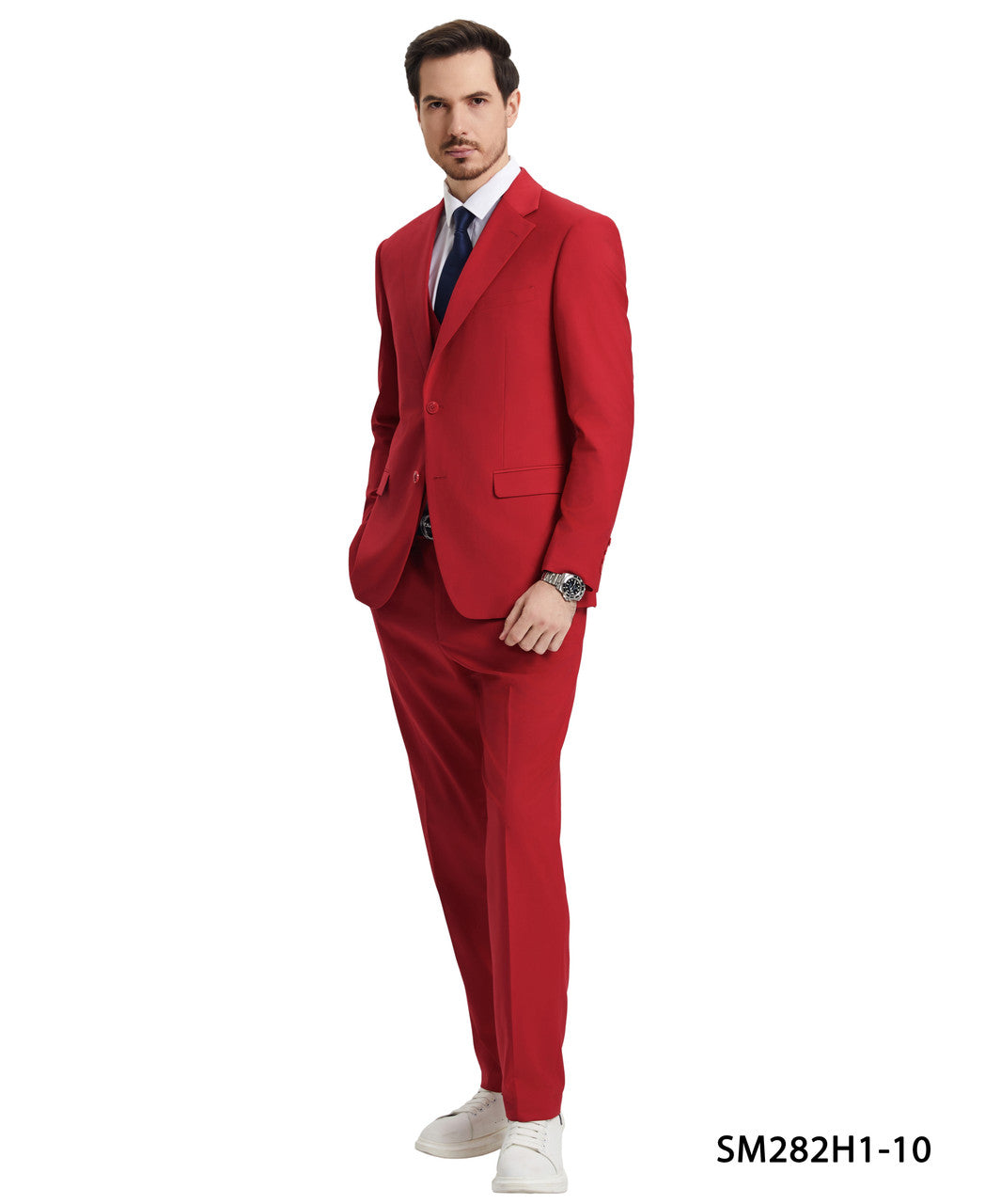 Solid Red 3 Piece Notch Lapel Stacy Adams Men's Hybrid Suit