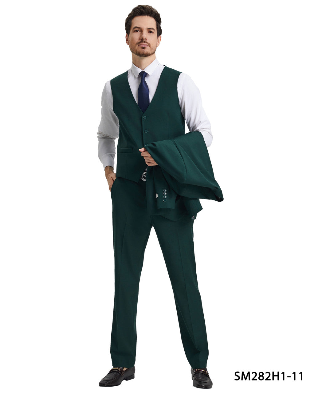 Solid Green 3 Piece Notch Lapel Stacy Adams Men's Hybrid Suit