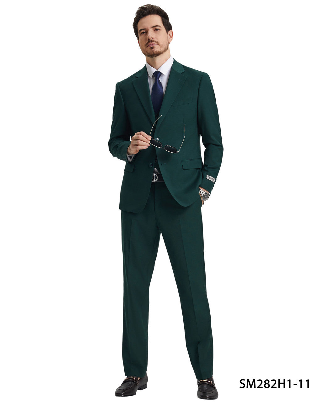 Solid Green 3 Piece Notch Lapel Stacy Adams Men's Hybrid Suit