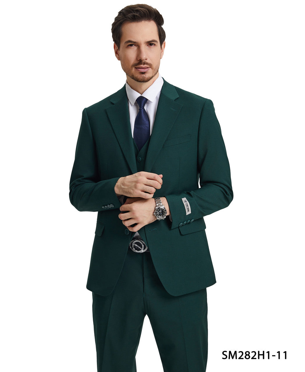 Solid Green 3 Piece Notch Lapel Stacy Adams Men's Hybrid Suit