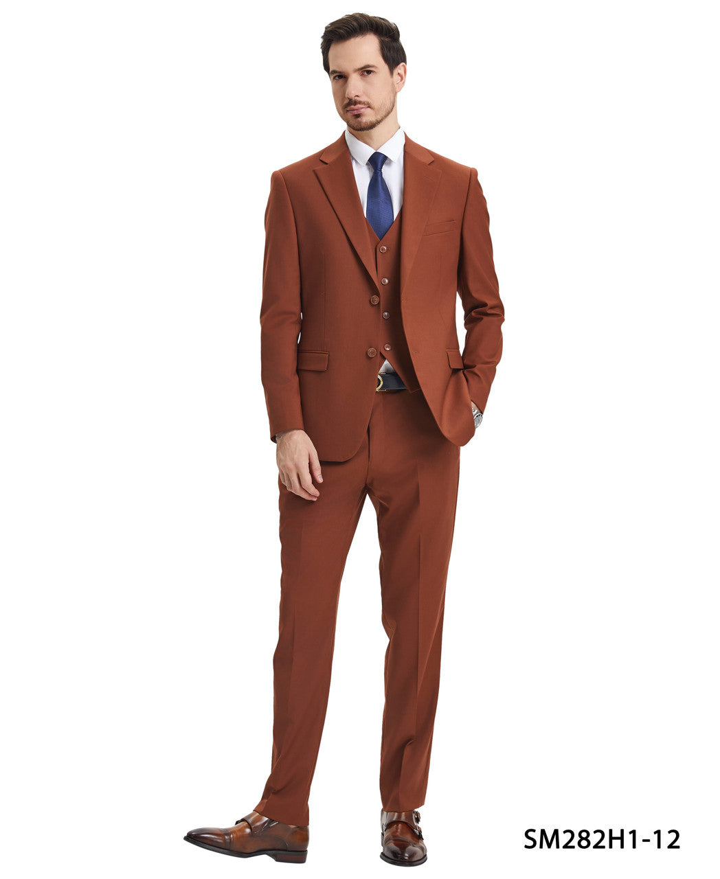 Solid Light Brown 3 Piece Notch Lapel Stacy Adams Men's Hybrid Suit