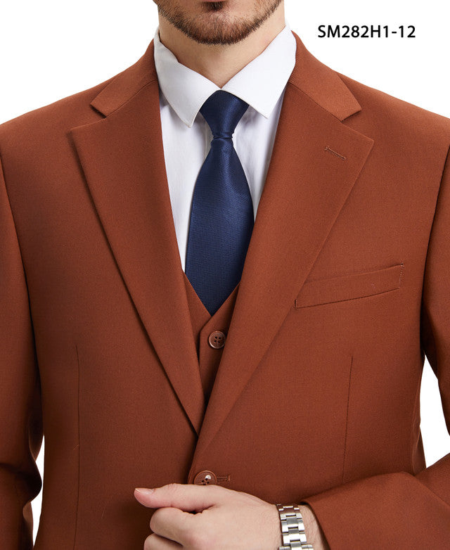 Solid Light Brown 3 Piece Notch Lapel Stacy Adams Men's Hybrid Suit