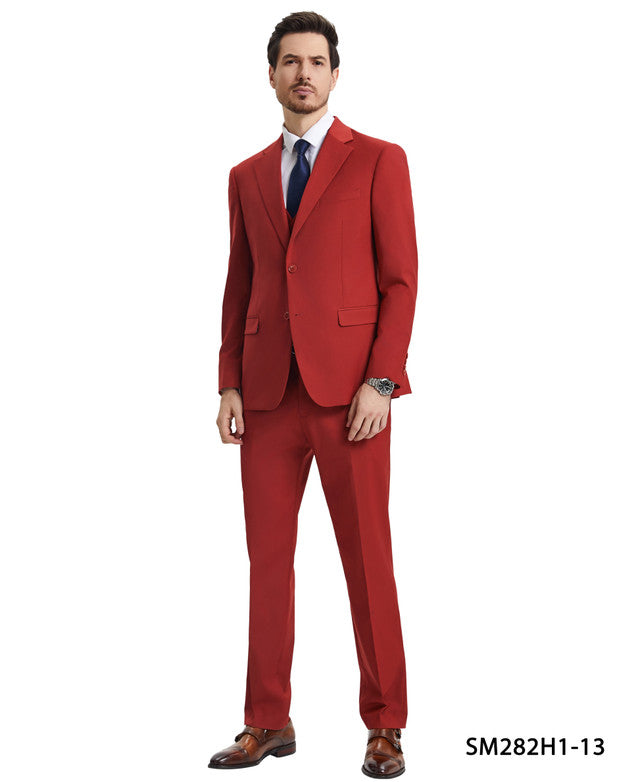 Solid Brick 3 Piece Notch Lapel Stacy Adams Men's Hybrid Suit